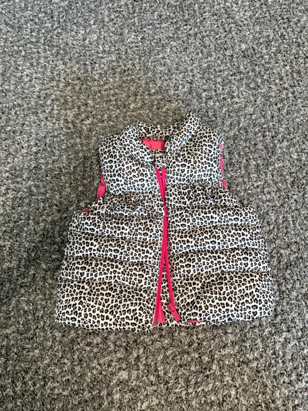 GAP Leopard Print Puffer Vest with Pink Trim